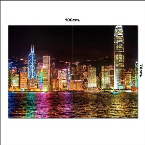Ahşap Tablo Victoria Harborda Gece 70*100Cm
