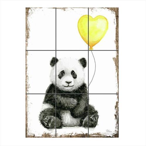 Balonlu Panda Tasarım Mdf 9 Parça Puzzle Tablo