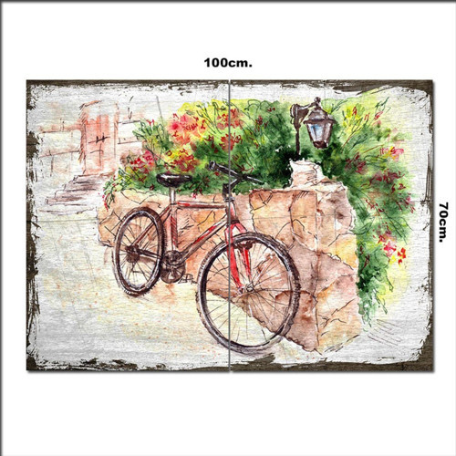 Ahşap Tablo Sulu Boya Bisiklet 70*100Cm