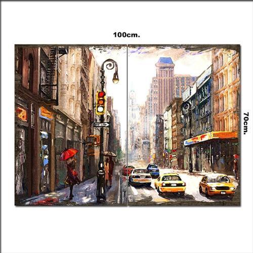 Ahşap Tablo Sulu Boya Şehir 70*100Cm