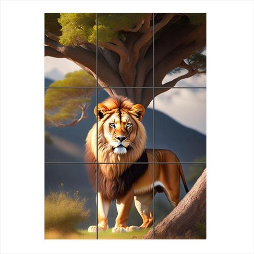 Ormanın Kralı Aslan Temalı 9 Parça Puzzle Tablo