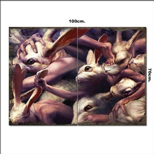Ahşap Tablo Tavşan Ve İnsan 70*100Cm