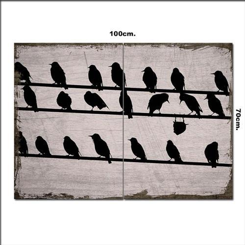 Ahşap Tablo Teldeki Kuşlar 70*100Cm
