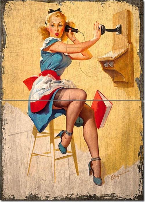 Ahşap Tablo Telefondaki Kadın Hediyelik Ahşap Tablo