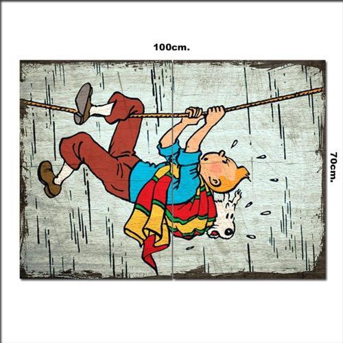 Ahşap Tablo Tenten Ve Milu Görseli 70*100Cm