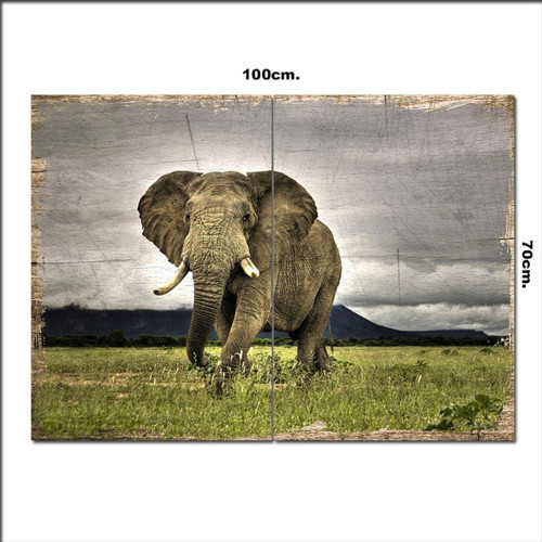 Ahşap Tablo Yaşlı Fil 70*100Cm