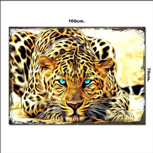 Ahşap Tablo Yatan Leopar 70*100Cm