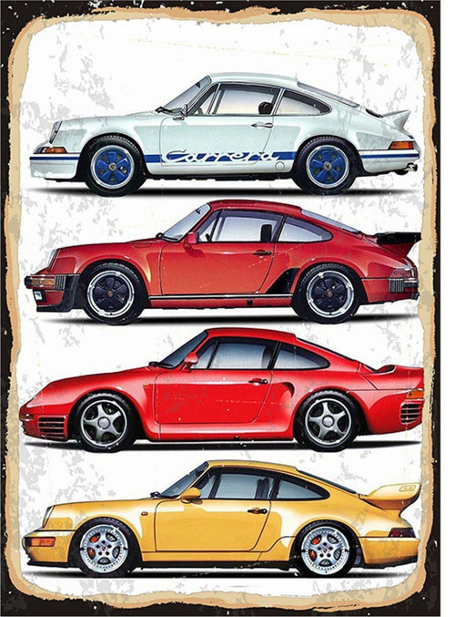 Retro Porsche Modelleri Dekoratif Ahşap Tablo