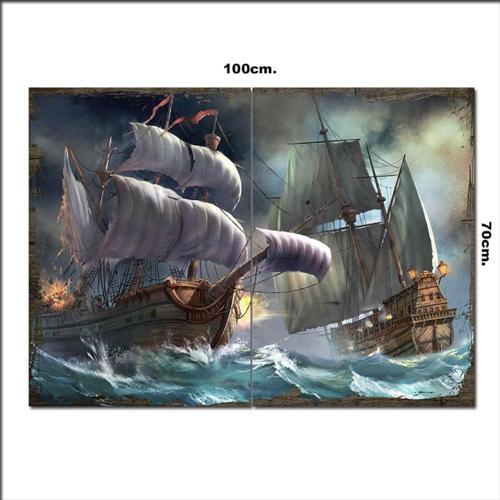 Ahşap Tablo Yelkenli Deniz Savaşı 70*100Cm