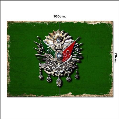 Ahşap Tablo Yeşil Zeminde Osmanlı Tuğrası 70*100Cm