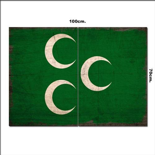 Ahşap Tablo Yeşil Zeminde Üç Hilal Tarz 70*100Cm