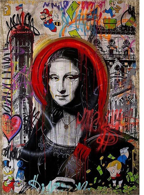 Mona Lisa Sokak Sanatı Desenli Ahşap Tablo