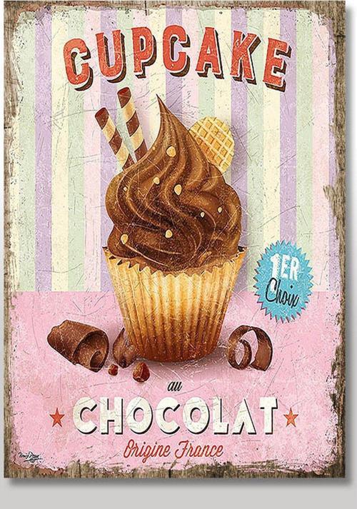 Ahşap Tablo Çikolatalı Cupcake Afişi Baskılı