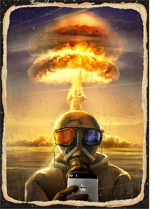 Atom Bombası Ve Selfie Modern Ahşap Tablo