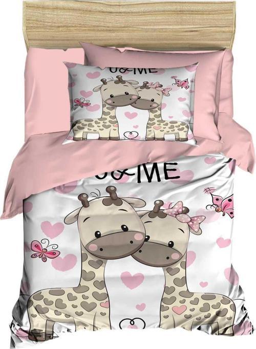 Yenidoğan Kız Bebek Nevresim Takımı %100 Pamuklu Zürafa