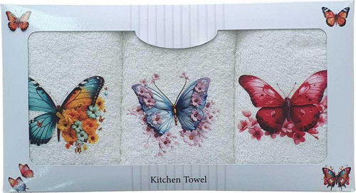 3 lü Kelebek Desen Baskılı Mutfak Havlusu 30 X 50 Cm K-2