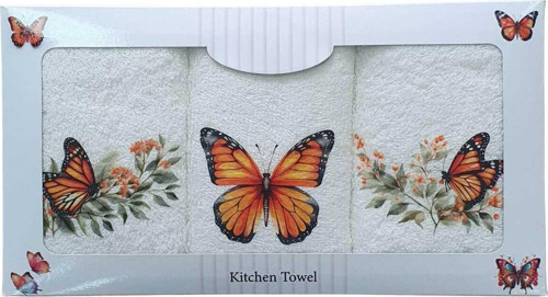 3 lü Kelebek Desen Baskılı Mutfak Havlusu 30 X 50 Cm K-4