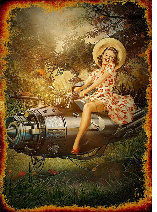 Hava Motorlu Pin Up Kızı Tasarım Mdf Tablo