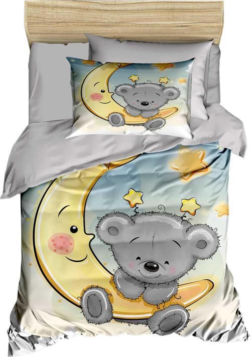 Yenidoğan Kız / Erkek Unisex Bebek Nevresim Takımı %100 Pamuklu Aydaki Ayıcık