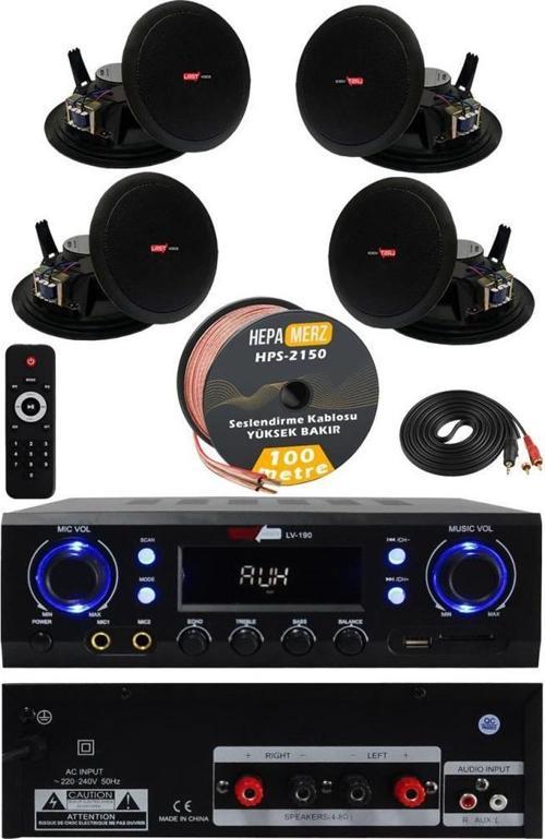 Black Stately Pack-4 Tavan Hoparlörü ve Amfi Ses Sistemi Seti