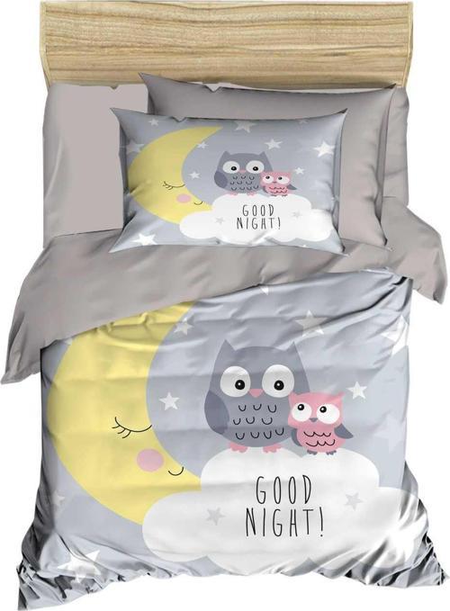 Yenidoğan Kız / Erkek Unisex Bebek Nevresim Takımı %100 Pamuklu Good Night Gri