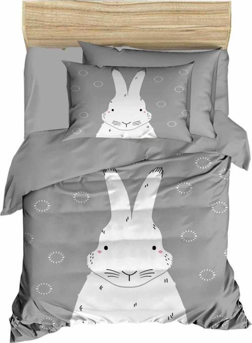 Yenidoğan Kız / Erkek Unisex Bebek Nevresim Takımı %100 Pamuklu Gri Tavşan