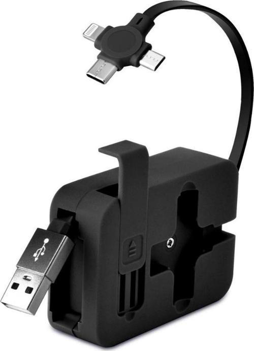 USB Şarj Kablosu Cep Tipi Telefon Tutuculu Makaralı 3 'ü 1 Arada Uzayıp Kısalabilen