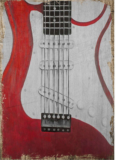 Kırmızı Elektro Gitar Modern Mdf Tablo