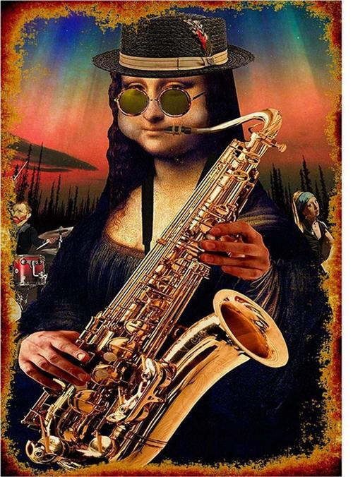 Müzisyen Komik Mona Lisa Model Ahşap Tablo