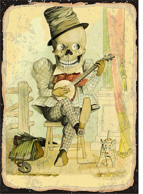Mandolin Çalan İskelet Hediyelik Ahşap Tablo