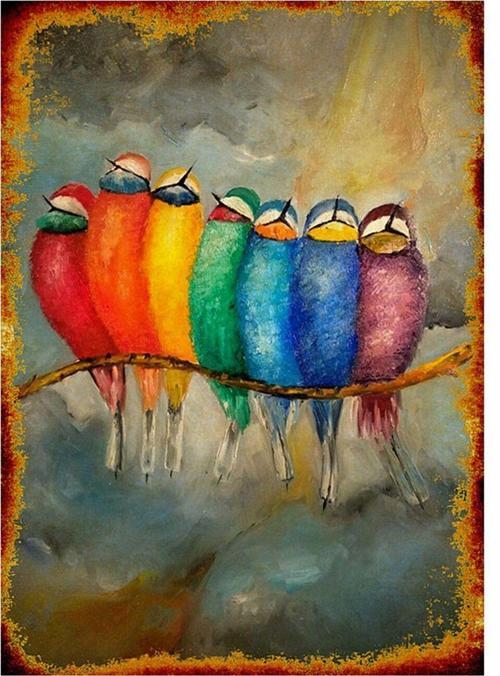 Renkli Kuşlar Art Mdf Poster