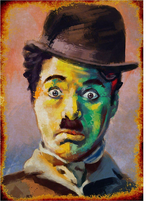 Şaşırmış Charlie Chaplin Model Ahşap Tablo