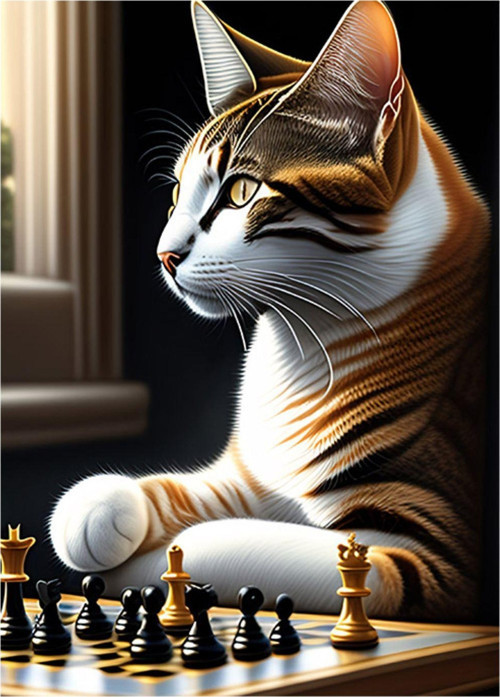 Satranç Oynayan Kedi Tasarım Tablo