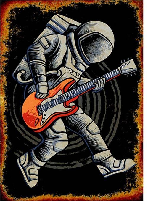 Gitarist Astronot Art Mdf Poster
