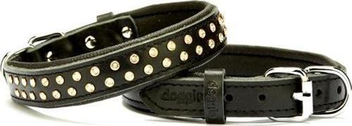 Konforlu Deri Swarovski Kristal Taşlı Köpek Boyun Tasması 2 x 28-34 cm Siyah