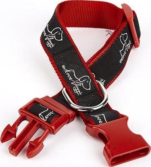 Köpek Desenli Dokuma Köpek Boyun Tasması 3 cm x 36-60 cm Kırmızı