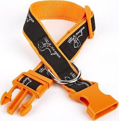Köpek Desenli Dokuma Köpek Boyun Tasması 3 cm x 36-60 cm Turuncu
