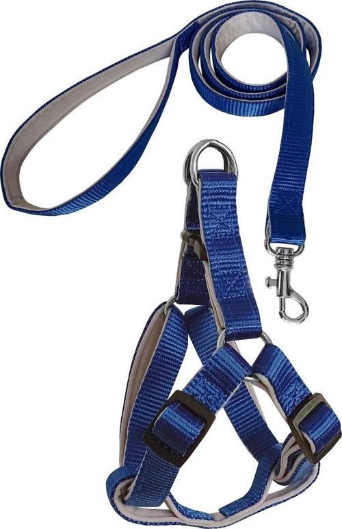 Gezdirme Kayışlı Dokuma Köpek Göğüs Tasma Seti 52*73-110 cm Mavi