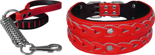 Elegance Deri İşlemeli Lüks Köpek Tasma Seti XL 7 cm*60-68 cm Kırmızı