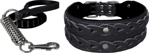 Elegance Deri İşlemeli Lüks Köpek Tasma Seti XL 7 cm*60-68 cm Siyah