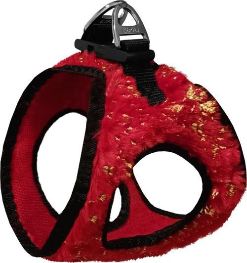 Üç Kilitli Simli Peluş Kedi Köpek Göğüs Tasması 24-28 cm XX-Small Kırmızı