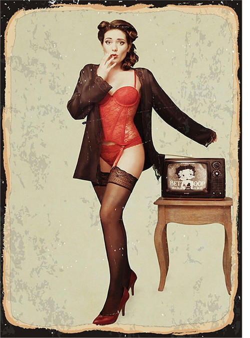 Betty Boop Ve Pin Up Kızı Modern Ahşap Tablo