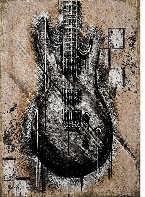 Elektro Gitar Desenli Ahşap Tablo