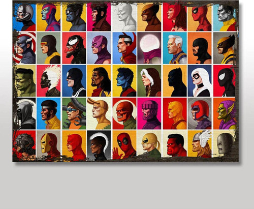 Ahşap Tablo Marvel Karakterleri Eskitme Görseli