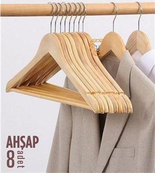 Elbise Askısı Natural Ahşap 8 ADET