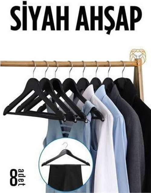 Elbise Askısı Siyah Ahşap 8 ADET