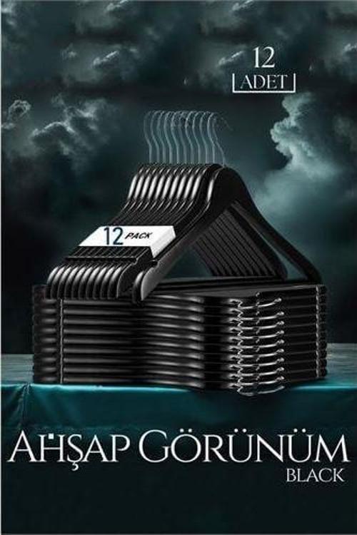 Siyah Ahşap Görünüm 12 li Askı Seti Schönbuch Design