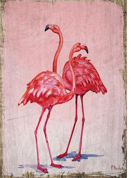 Pembe Flamingolar Model Ahşap Tablo