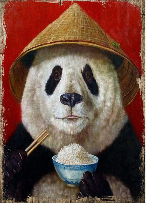 Pilav Yiyen Panda Desenli Ahşap Tablo