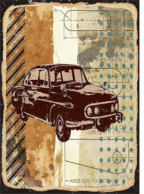 Retro Klasik Araba Çizimi Tasarım Mdf Tablo